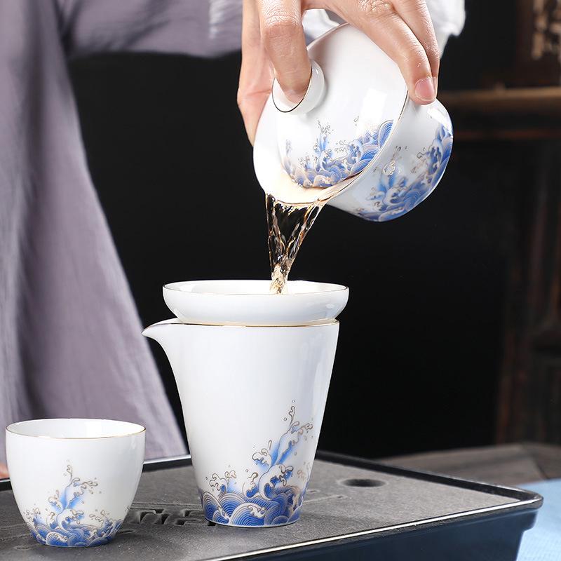 180 ml hvit porselen håndmalt gull te-terrin leire Gaiwan for tebolle Shen Puer-suppe med lokk Gai Wan Gaiwan og kopper