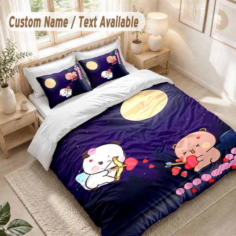 Bubu Brownie Bedding Set, 1 Duvet Cover & 2 Pillowcases Soft Comfortable Bedroom Home Textile Decor