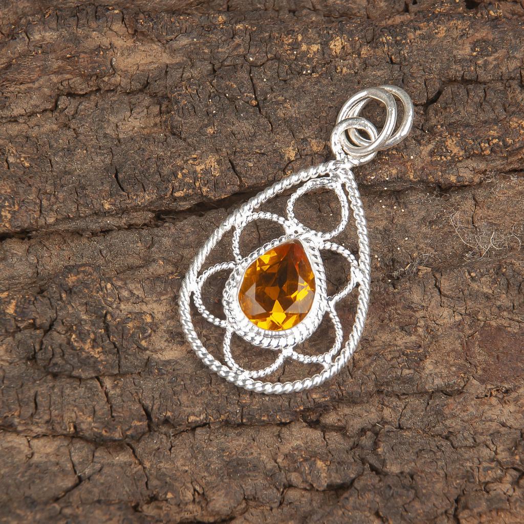 Citrine Gemstone Pendant Jewelry, Handmade Gorgeous Silver Pendant , 925 Sterling Silver Jewelry For Wedding Gift