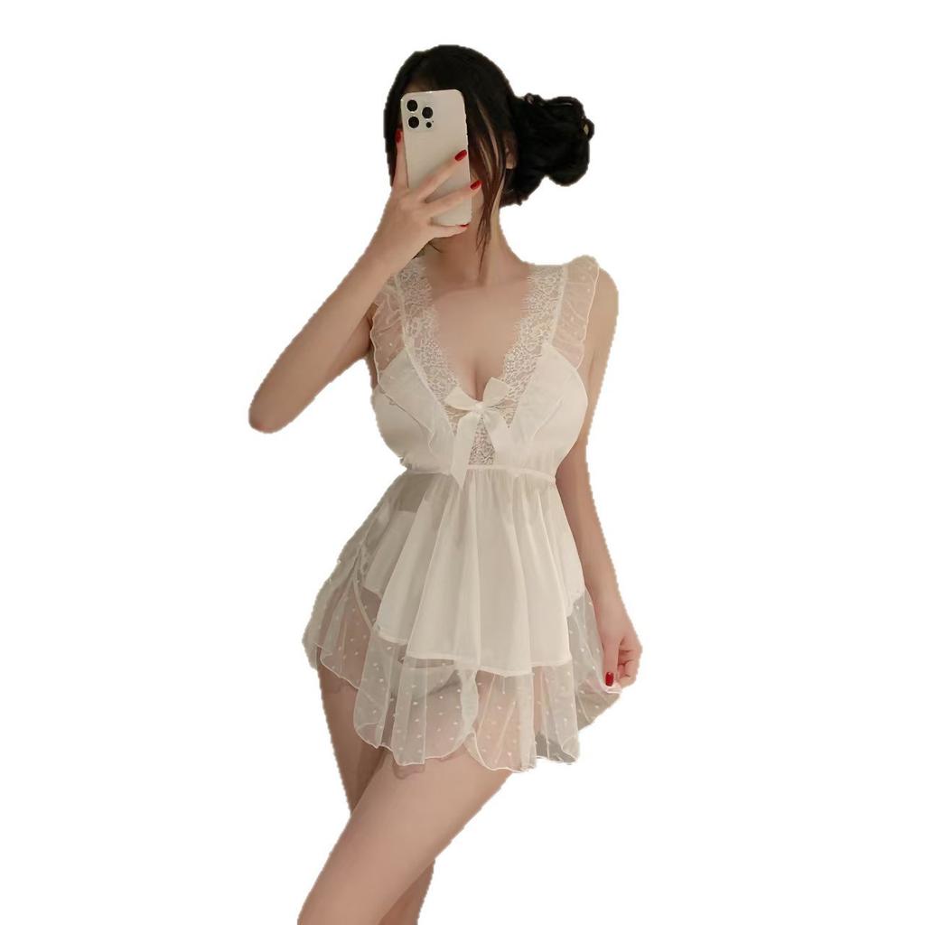 Large Size Sexy Lace Suspender Nightgown Gather Cake Skirt Sexy Nightgown Passionate Rear-entry Flirting Free Perspective Outfit