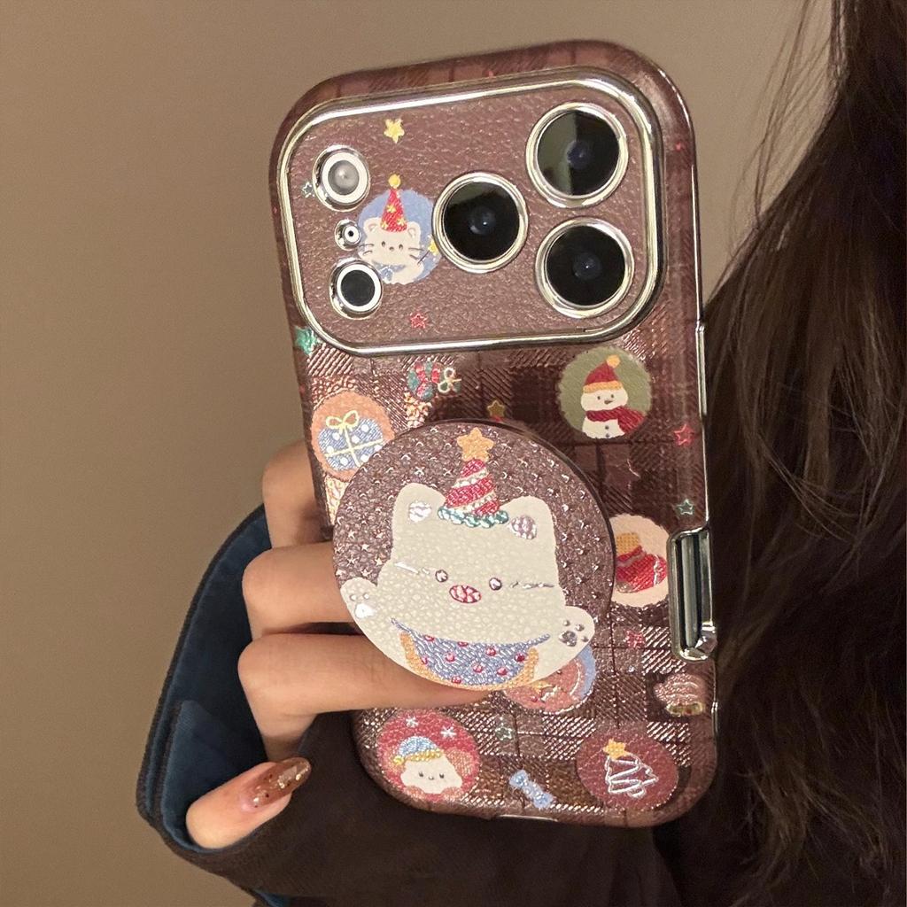 Capa de telefone com suporte de cachorro de desenho animado de Natal adequada para iPhone 16, iPhone 17, iPhone 17 Pro Max