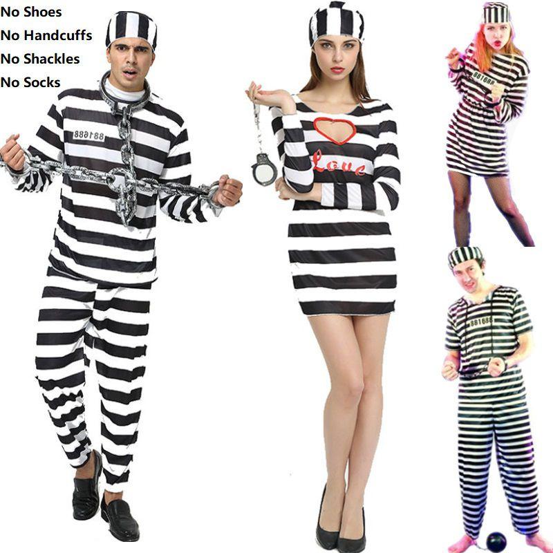 Gefangenenkostüm für Männer und Frauen mit Streifenmuster für Halloween und Cosplay-Events
