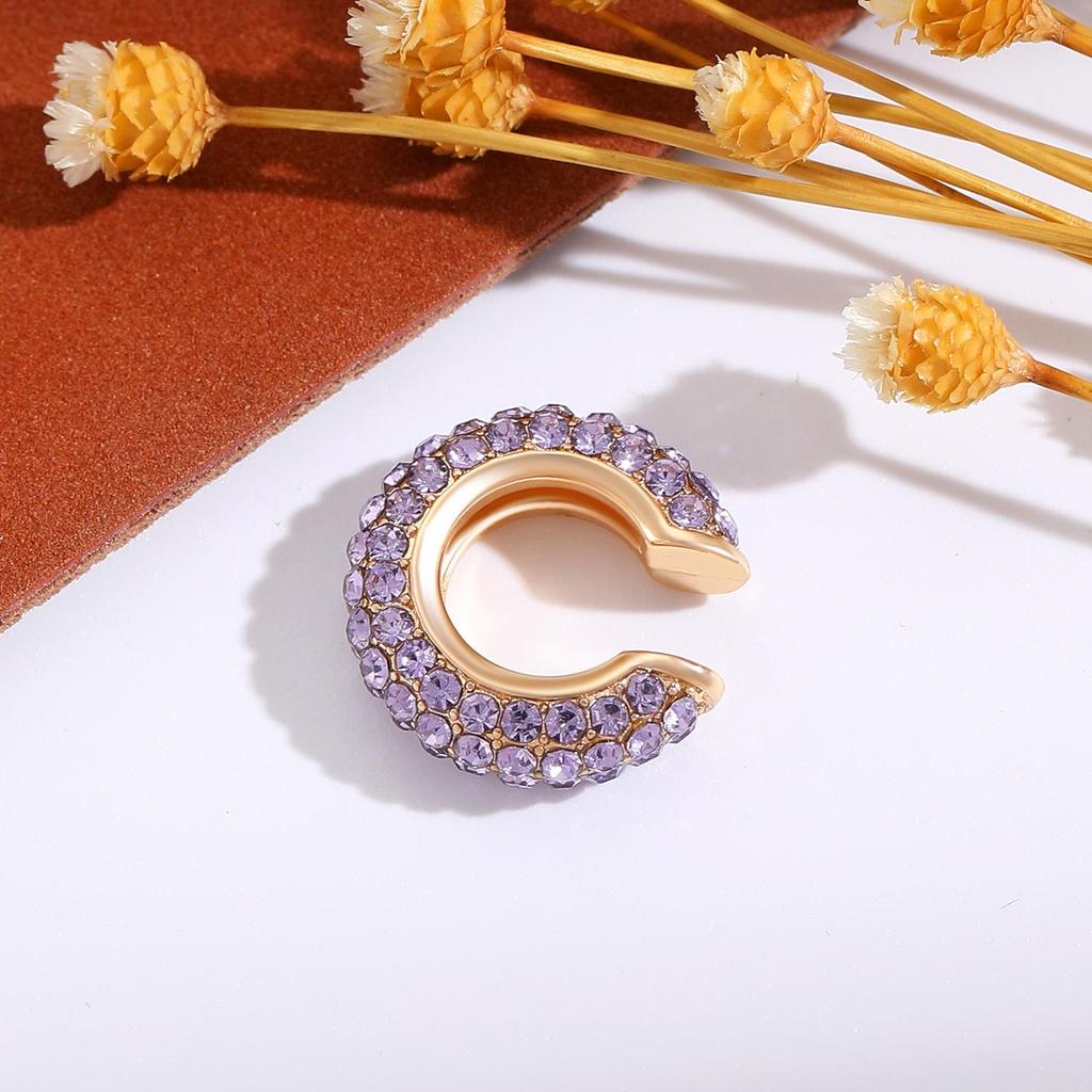 Retro Fashion C-Shaped Bling Ear Clips with Colored Diamonds - Trendy No-Pierce Earrings