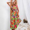 Vestido con cordones de cintura alta y manga estampada étnica de verano para mujer
