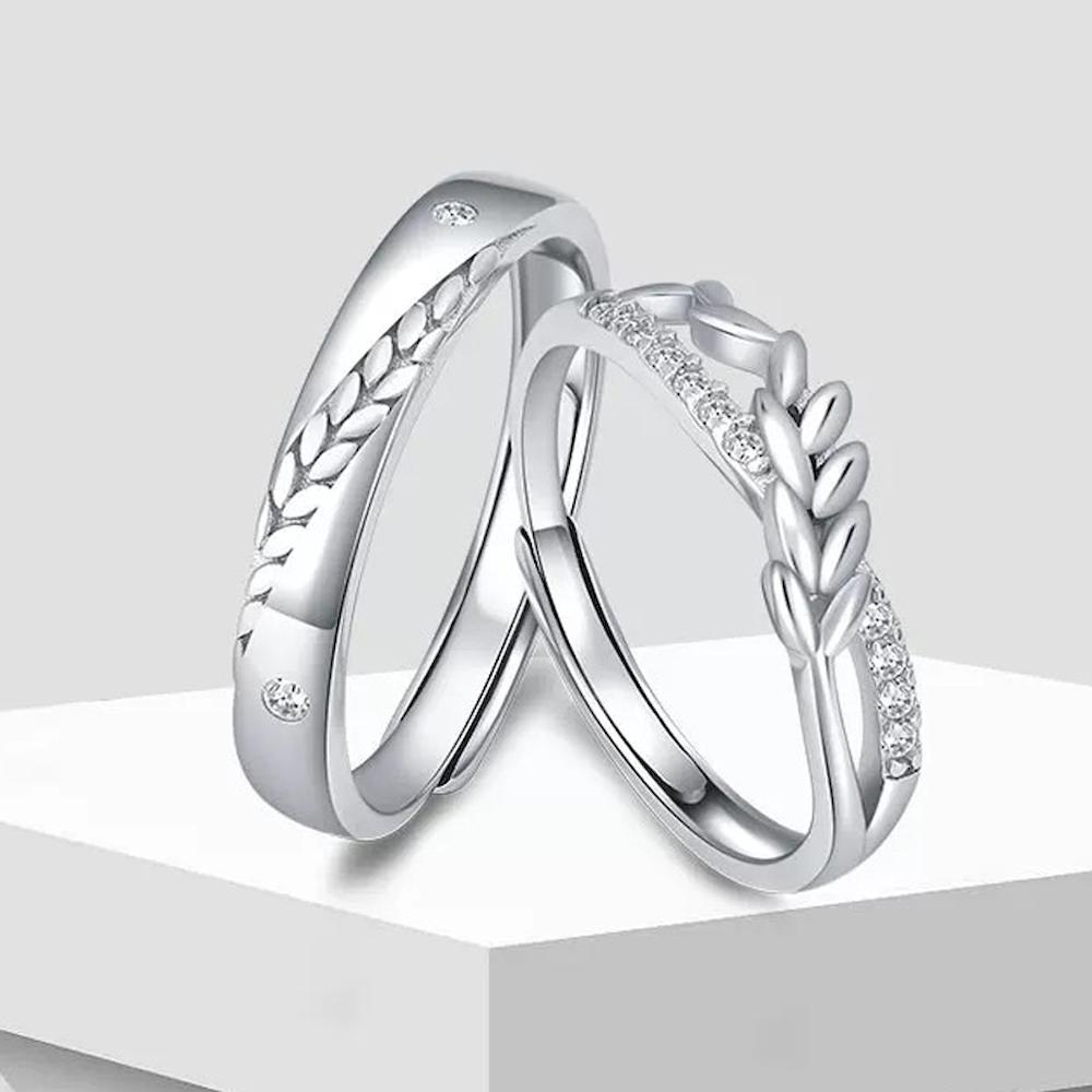 1 Pair Towards Happiness Overlap Opening Couple Ring Copper Plated Platinum Men Women Wheat Shape Finger Jewelry
