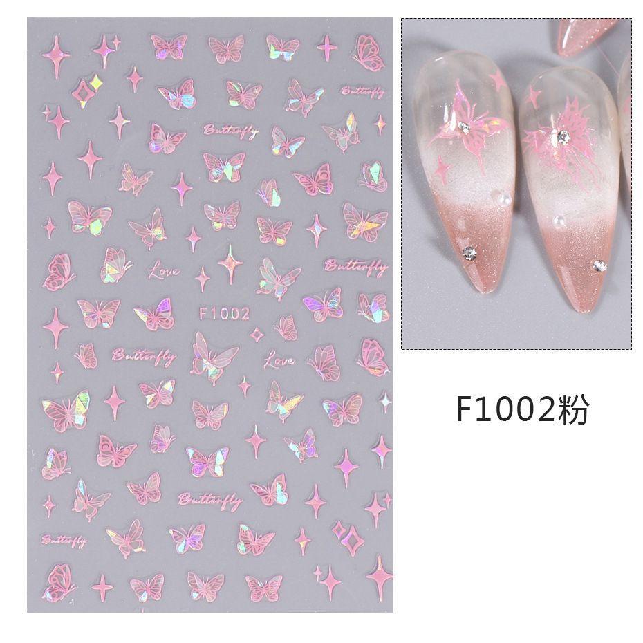 1PCS Black White Butterfly Laser Nail Stickers Nail Art Decoration Abstract Lines Bronzing Flowers Stickers For Nails