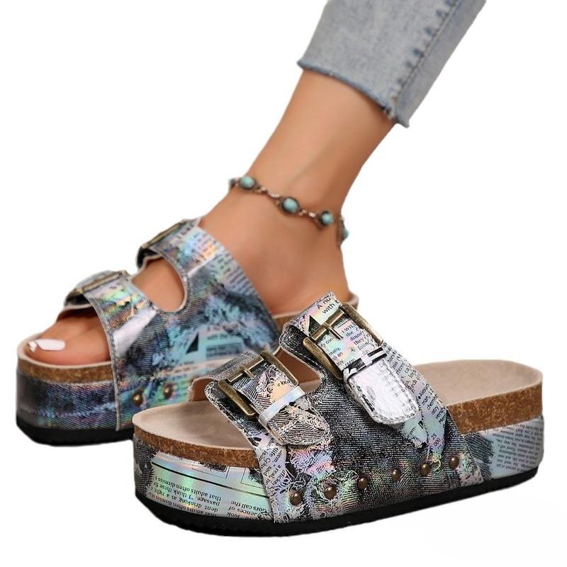 Schuhe in Übergröße mit dicken Sohlen, Einriemen-Slipper für Damen, für den Außenbereich