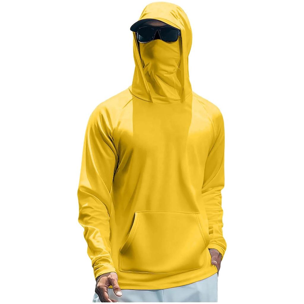 Lightweight Long Sleeve Hooded Shirt with Integrated Face Cover Sun Loose Fit Guard Pullover Top for Outdoor Activities