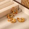 Unusual Shape 18K Gold Stainless Steel Studs with Zircon C-shaped Earrings for Women, High-end Titanium Steel Ear Jewelry