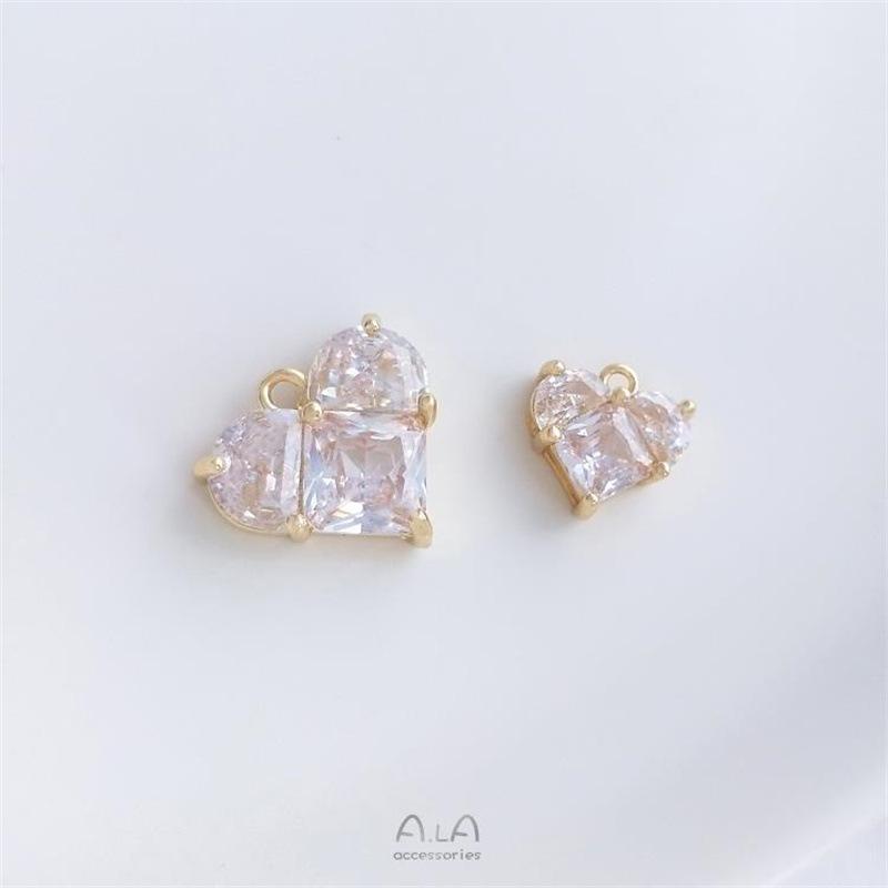 14K Gold-Filled Peach Heart Pendant with Zircon Charms for DIY Bracelets & Earrings