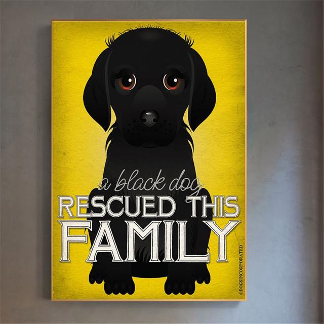 Hanging Wall Art Retro Dog Poster Canvas Painting Rescued This Family Animals Wall Pictures for Living Room Home Decor Kids Gift