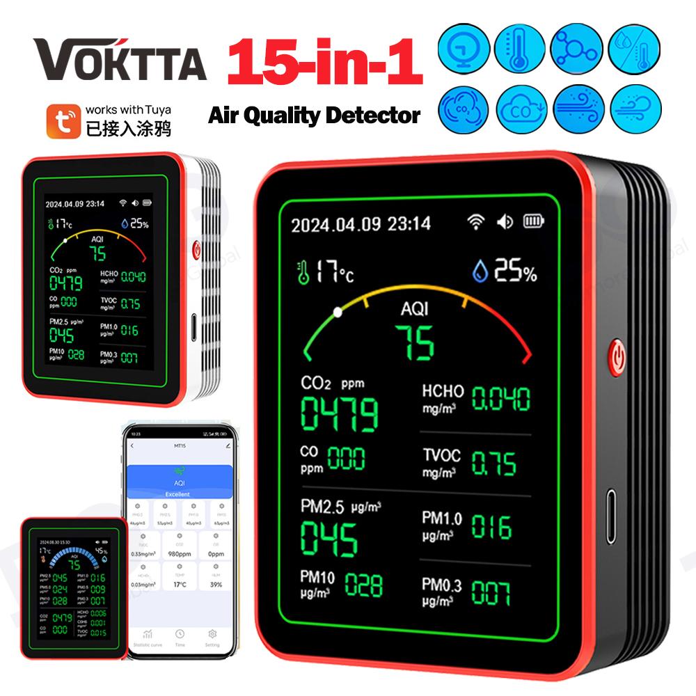 New Smart Air Quality Monitor CO2 CO TVOC HCHO PM Meter Digital Temperature Humidity Tester Home Air Detector