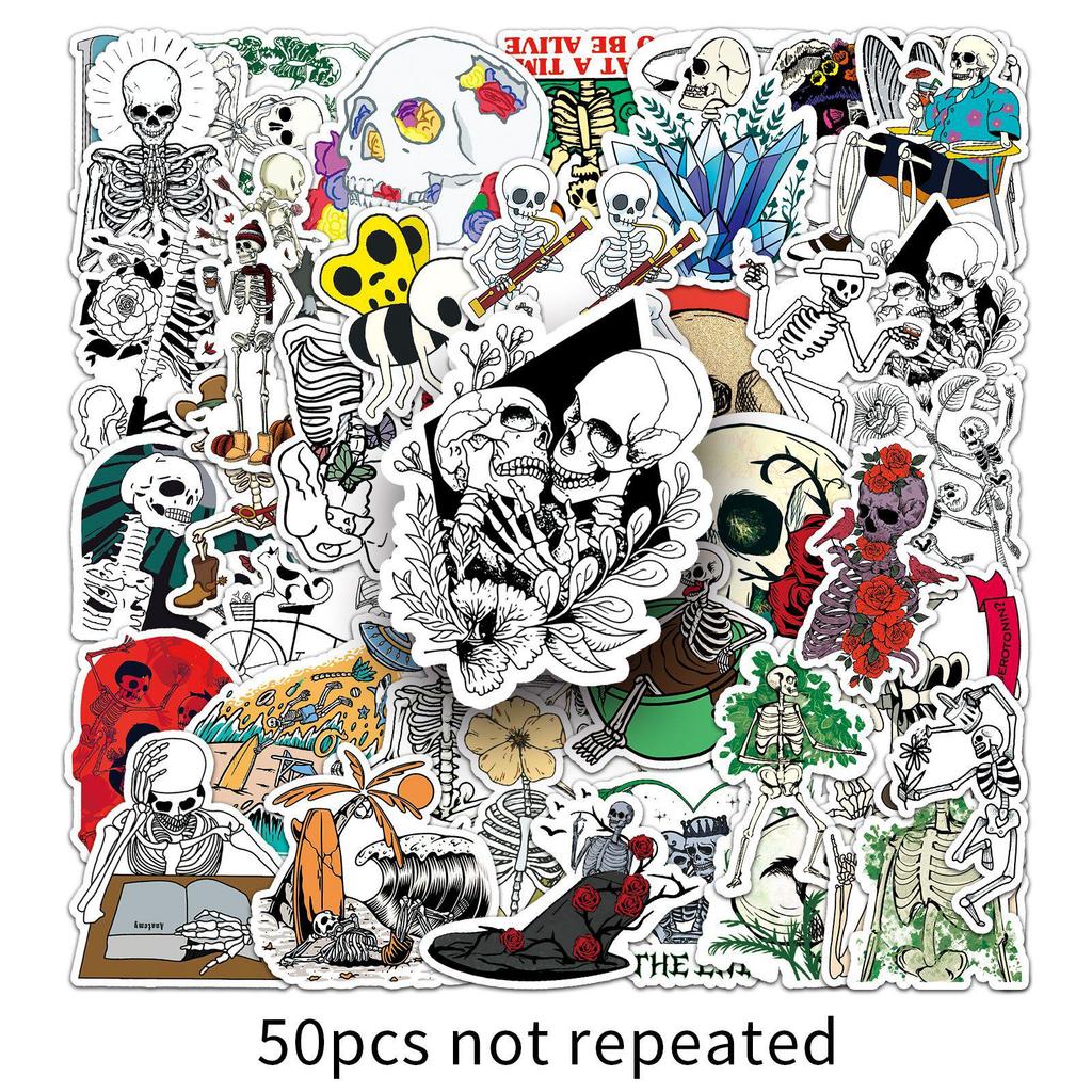 50pcs Waterproof Skull Graffiti Creative DIY Stickers for Skateboards, Phone Cases, and Luggage