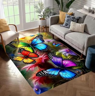 Elegant Colorful Butterfly Design Carpet Soft Comfortable Anti Staining Living Room Bedroom Study Room Game Room Room Decoration
