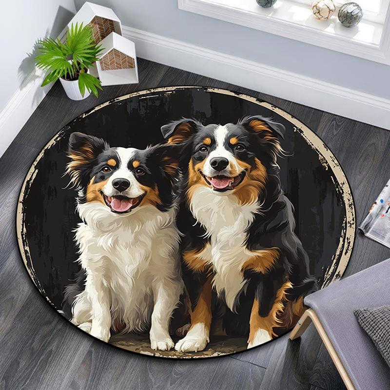 Australian Shepherd Dogs Round Area Rug,Carpet Rug for Living Room Bedroom Sofa Playroom Decor,Non-slip Floor Mat