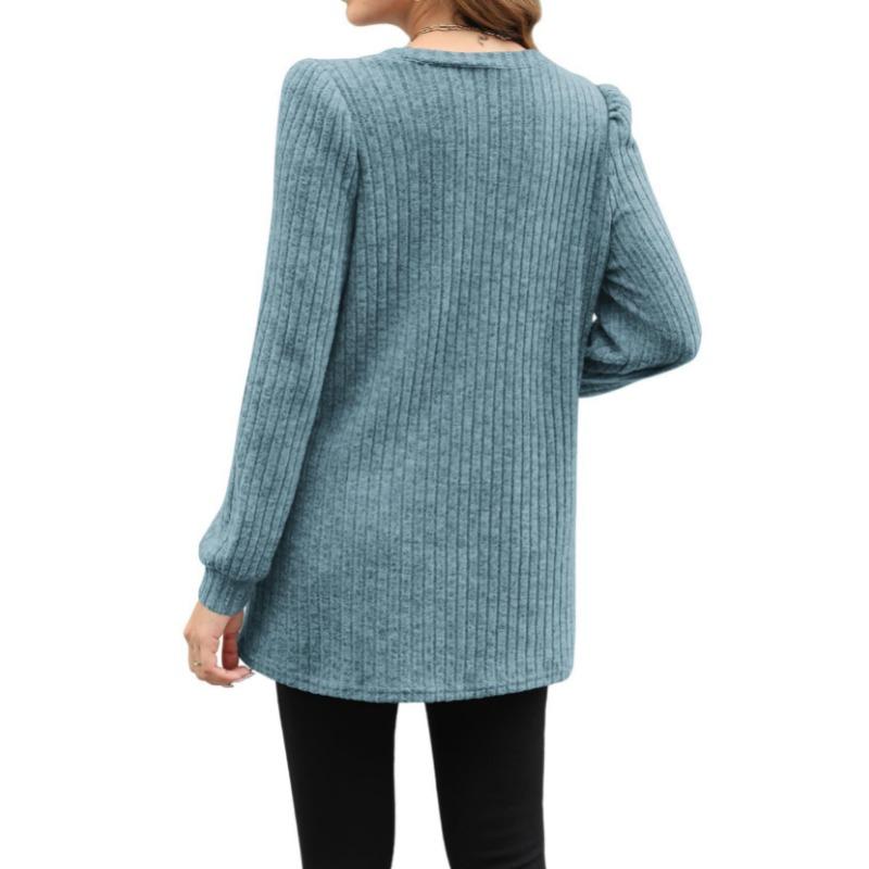 Fashion Women Knit Long T-shirts Women Loose Fit Long Sleeve Pockets Pullover Sweater Casual Autumn Winter Solid Color Chunky Knit Top