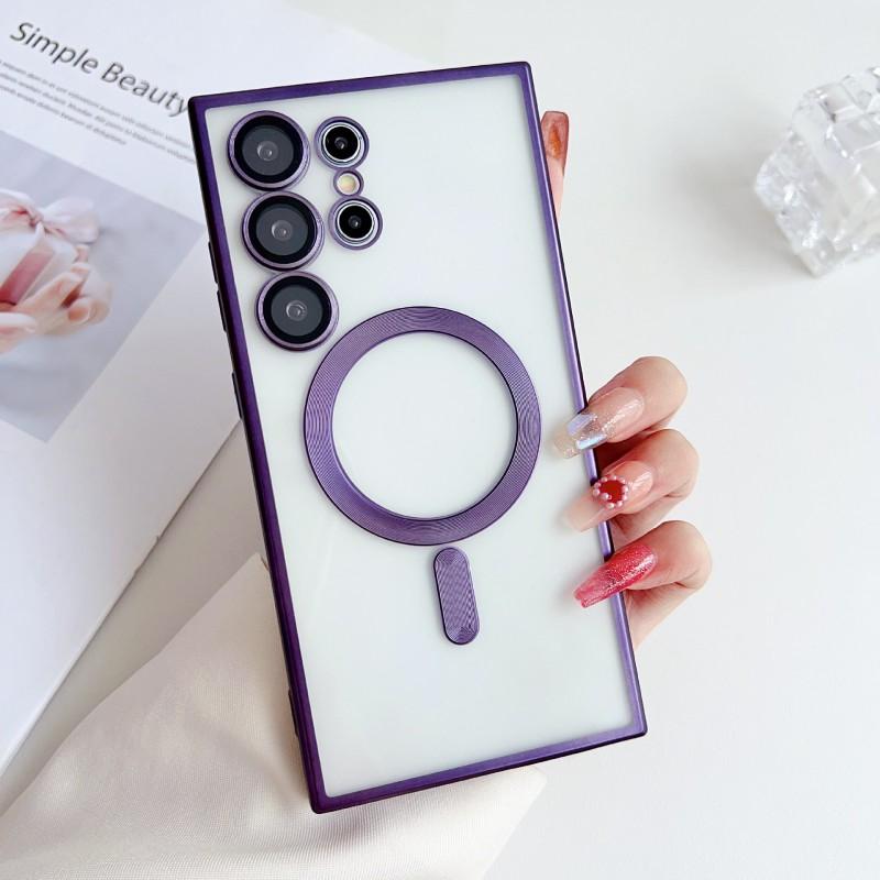 Magnetic Snap-on Phone Case Galaxy S25 Ultra S23 Note20 TPU Titanium Matte Electroplated Cover