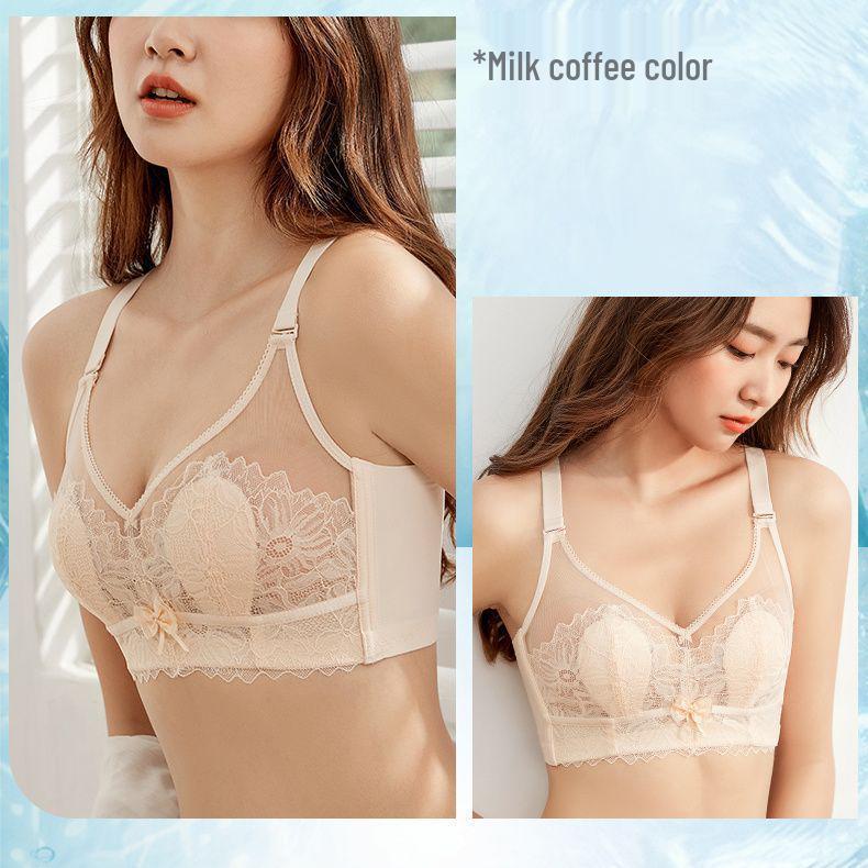 Бесшовный кружевной беспроводной бюстгальтер Monet Garden - Легкий, Против провисания, Минимизирующий. 90B белый/розовый