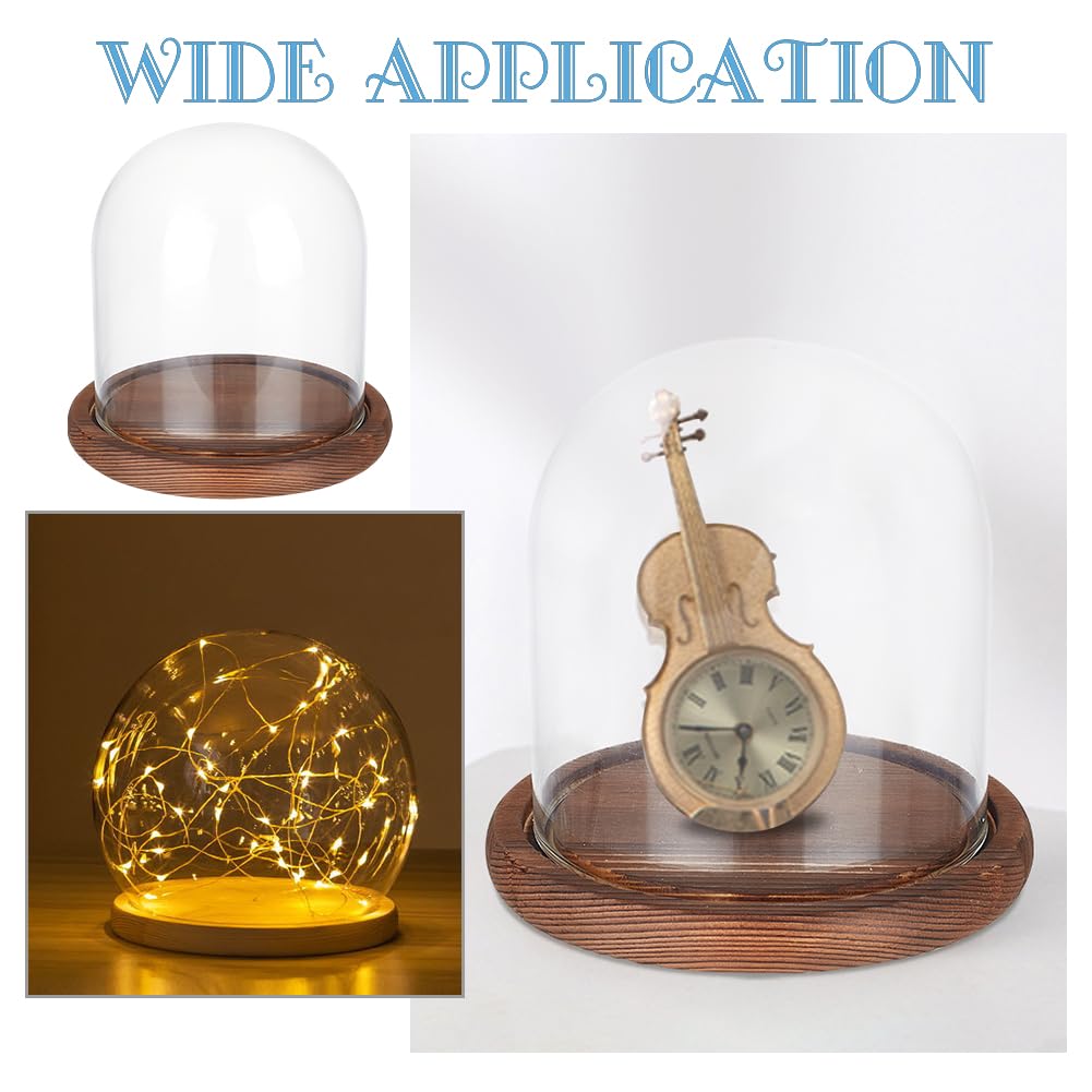 BENECREAT 14x13cm Transparent Eternal Flower Glass Cover Cloche Dome Micro Landscape with Wood-Colored Base for DIY Flower Crafts