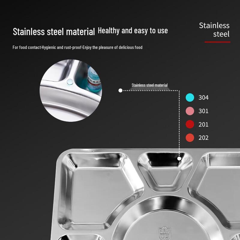 304 Stainless Steel 6-Compartment Deep Meal Tray