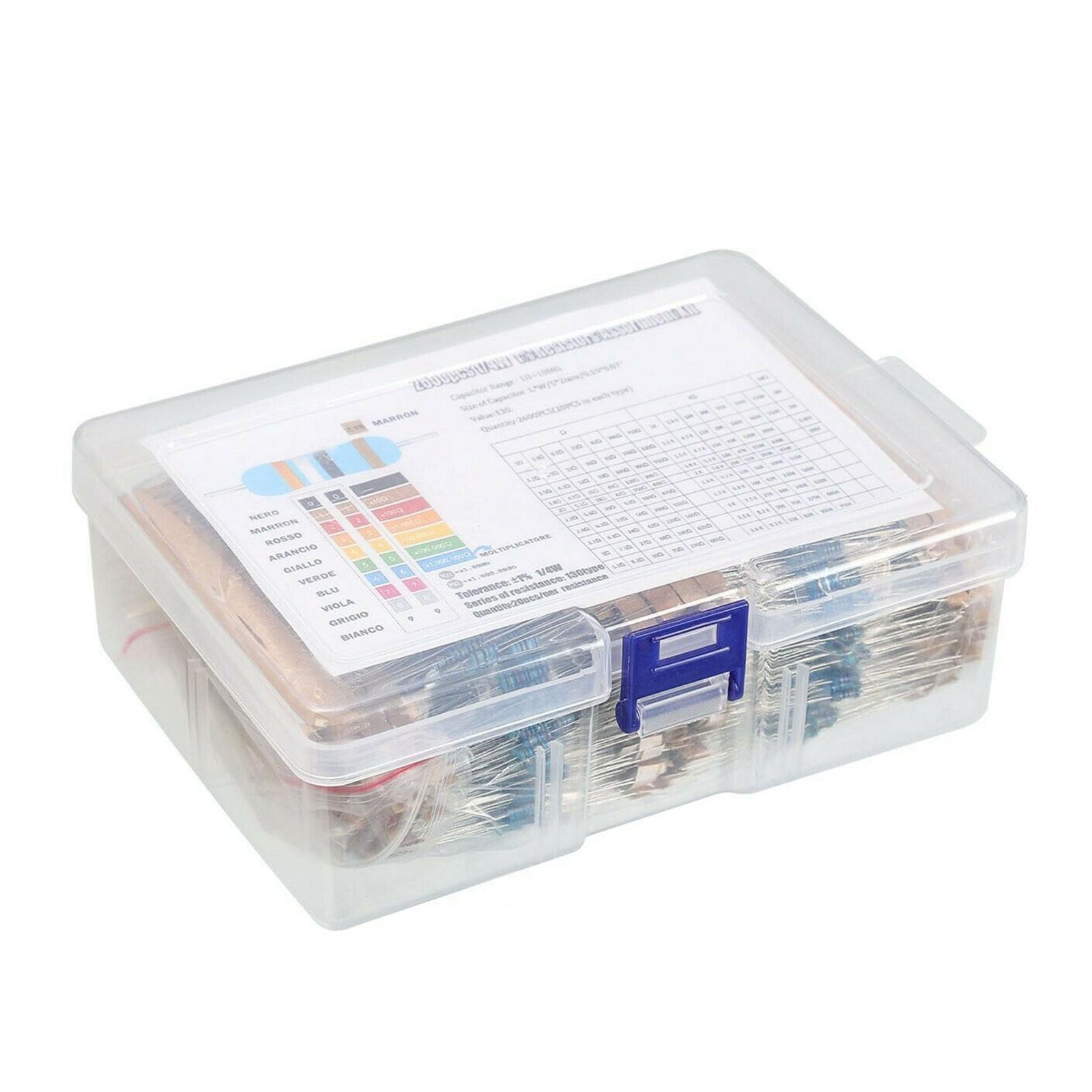 

2600Pcs Metal Film Resistor Assortment Kits 1Ohm-10MOhm 130 Values Resistor Kits for Projects Experiments Easy to Use