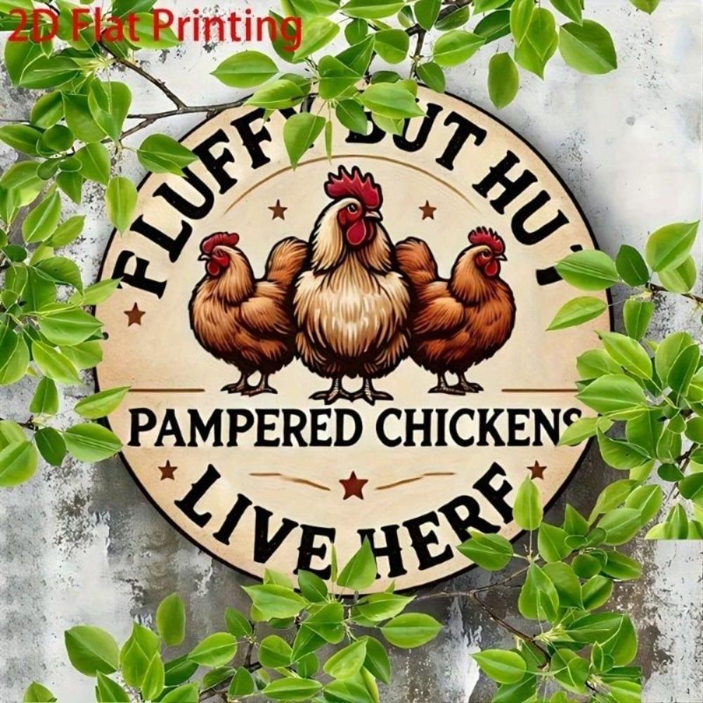Vintage Metal Wall Art Rooster Stars Round 8 Inch Tin Sign Kitchen Decor