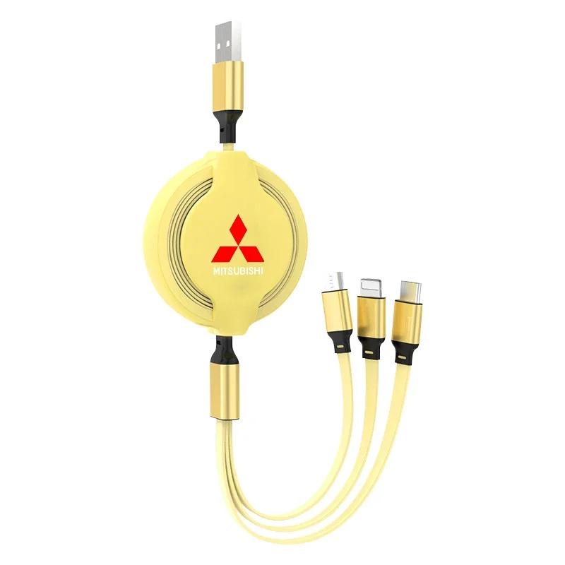 1Pcs 3 in 1 USB Car Charging Cable Retractable Charger Cable For Mitsubishi Lancer ASX Outlander Pajero Carisma L200 Galant EVO