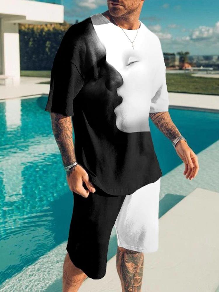 Summer Men's 2-Piece Short Sleeve Shorts 3D Print Skeleton Pattern Sportswear Casual Oversized Top Shorts Men Sets