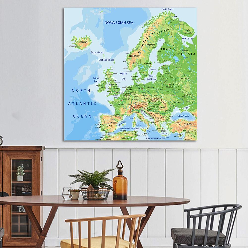 Englische Karte-Europakarte-Reliefkarte,Linienkarte,Heimdeko,Studium,Geografische Werkzeuge,Tourismus-/Bildungswerkzeuge