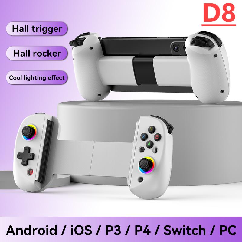 D8 Telescopic Mobile Gaming Controller RGB Light Mobile Phone Gamepad Bluetooth-Compatible5.2 for Android ApplePS3 PS4 Switch PC