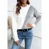 Women S Loose Fit Striped Color Block Long Sleeve Round Neck Knit Sweater