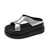 Small thick-soled muffin cool slippers for women's summer wear 2025 new women's heightening high-heeled soft-soled beach sandals