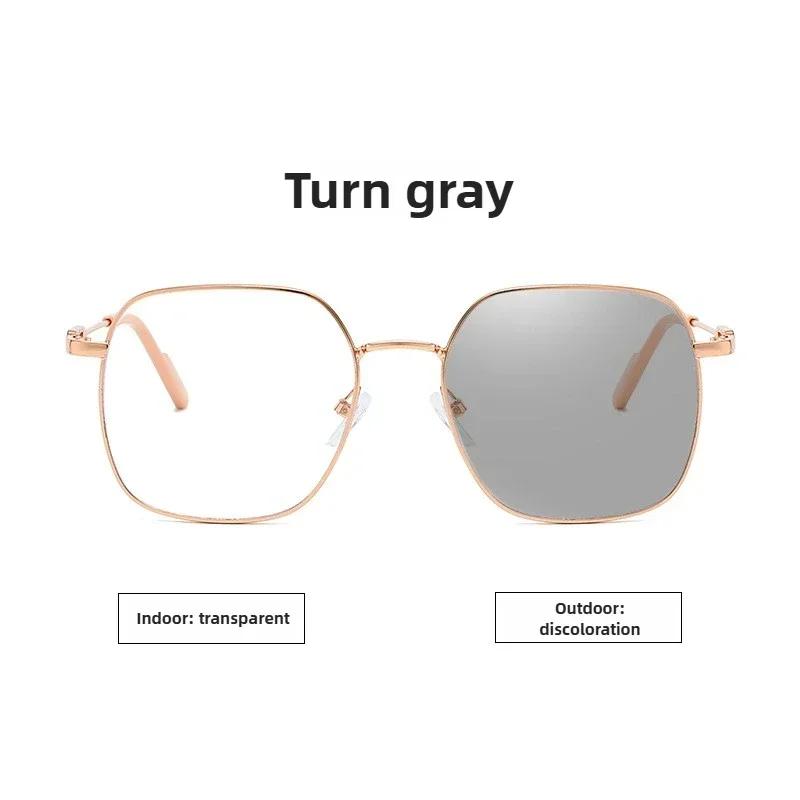 Photochromic Retro Gold-Rimmed Myopia Glasses Large Square Frame Anti-Blue Light Luxury Brand Designer Popular Metal Eyeglasses