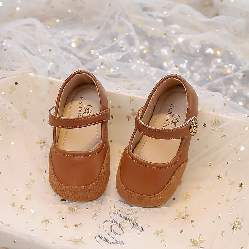 Girls' Rose Flower Leather Shoes2026Spring and Autumn New Leather Performance Shoes for Children In Various Sizes, Solid Color Flats