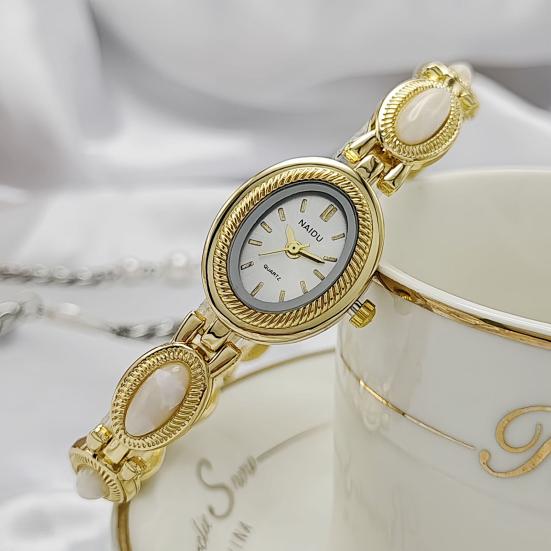 Faux Gemstone Bracelet Watch Ladies Vintage Oval Dial Wristwatch Elegant Quartz Watch Gift for Her Girlfriend Mom Wife