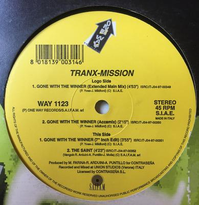 12inch Record TRANX-MISSION - Gone With The Winner WAY1123 One Way Records 1997 Italy Dance & Electronica Used