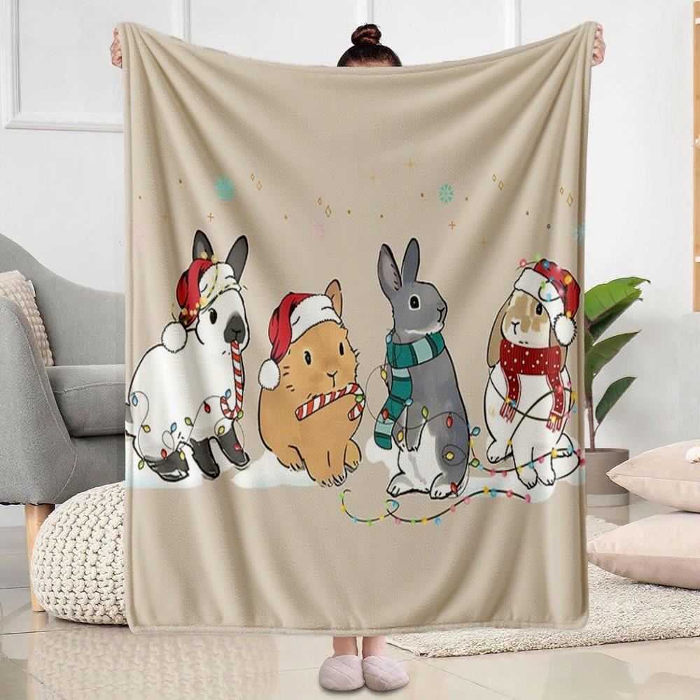 

Cute Christmas Animals Fleece Blanket Rabbit Hamster and Dog Soft Cozy Throw Holiday Decor for Living Room or Bedroom 40x60 70x100cm28x39in