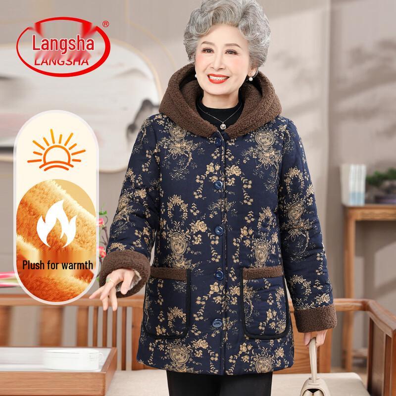 LangSha Women s Floral Hooded Thickened Padded Winter Coat XL