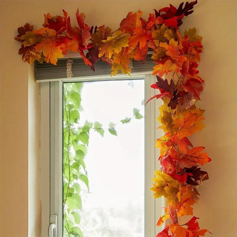 Artificial Fall Maple Leaf Garland Fake Plants Autumn Decor Leaves Vine for Thanksgiving Halloween Festivals Wedding Decora