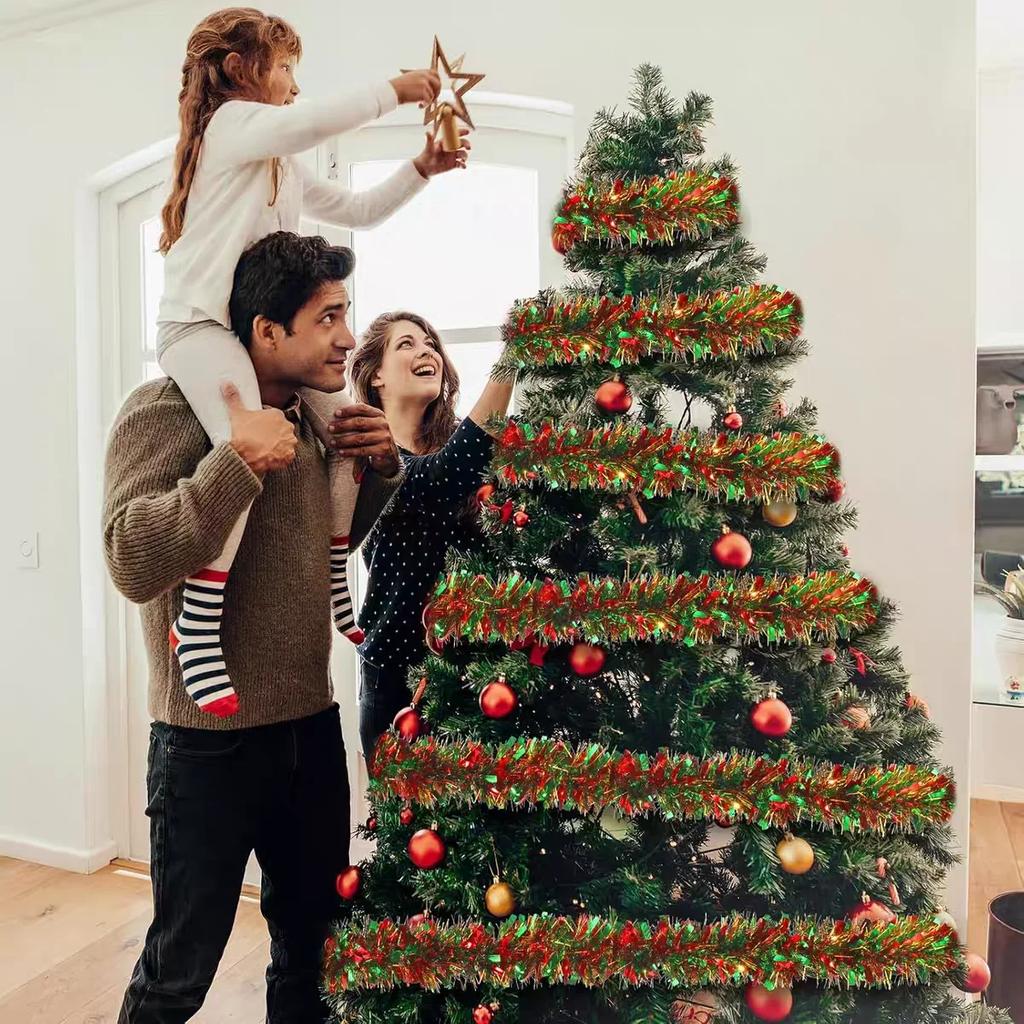 Christmas Tinsel Garlands Decoration Bar Tops 2/10M Red Green Wreath Xmas Tree Ornaments Party Home Staircase Decor Pendant Prop