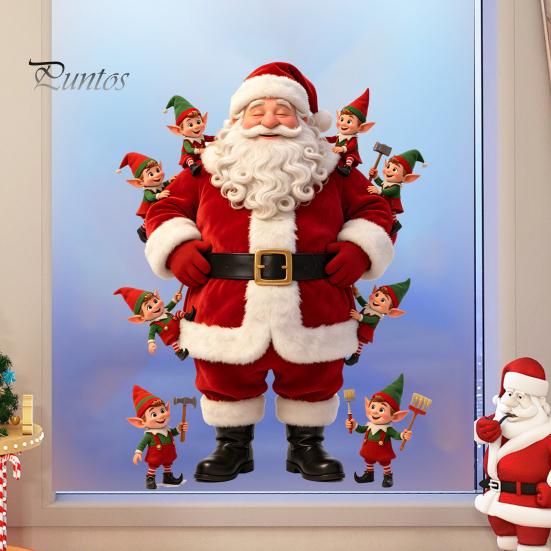 PVC Festive Window Stickers Christmas Cling, Cute Santa Claus And Elf Boys Decal, DIY Glass Decals Winter Holiday Reusable Static Sticker for
