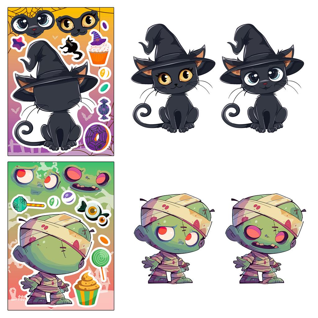 6Sheets Halloween DIY Puzzle Sticker Games 6 Pumpkin Ghost Mummy Witch Make A Face Funny Assemble Jigsaw Stickers Kids Toys