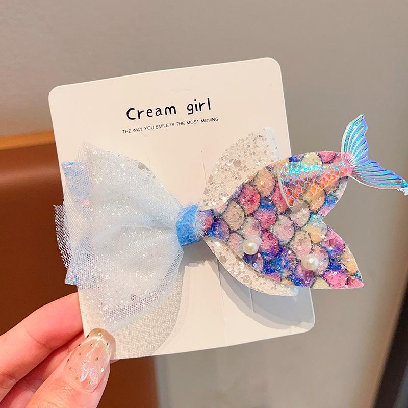2Pcs Children's Fantasy Mermaid Tail Hairpin Baby Bangs Hair Card Girl Princess Headdress Girl Bun Hair Accessories