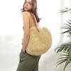 Strohtasche Damenmode-Umhängetasche mittig runder handgewebter Bohemian-Strandtasche aus Rattanstroh