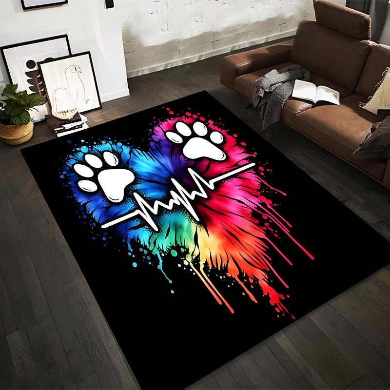 

Colorful Paw Print Heart Rug with White Pulse Line on Black Background Suitable for use as an anti-slip for living room bedroom sofas 40x60cm( 15x23in )