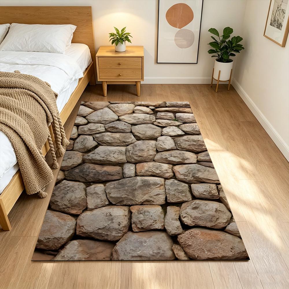 Stone Wall Texture Pattern Non-Slip Home Carpet Design for Living Room Bedroom Office Decor Gift with Vibrant Pattern and Comfortable
