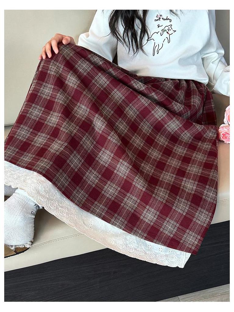 Girls' Plaid Wool Blend Midi Skirt - Autumn/Winter 2025 Fashion
