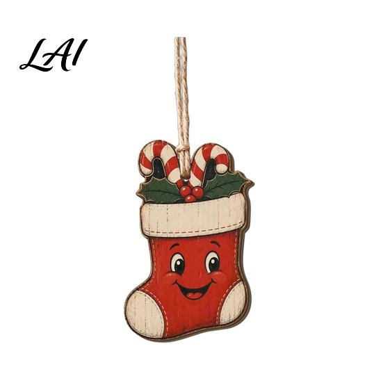 Holiday Tree Decoration Wooden Christmas Santa Claus Ornament Snowman Stocking Wreath Hanging Natural Wood Decor Decoration 2D Farmhouse Rustic