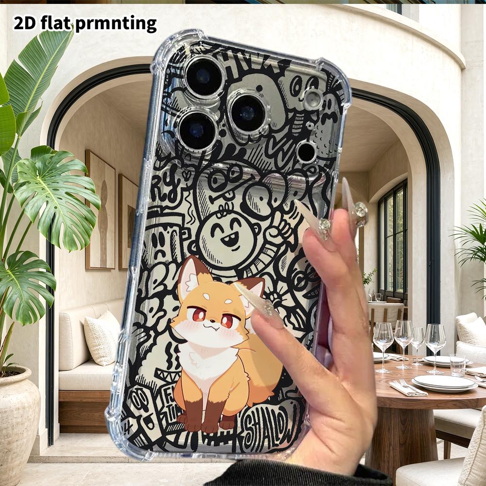 Phone Case: 2D Flat Suitable for iPhone 18 17 16 15 14 13 Pro, Transparent with Corner Protection, Orange Little Fox, Christmas and Halloween Gift