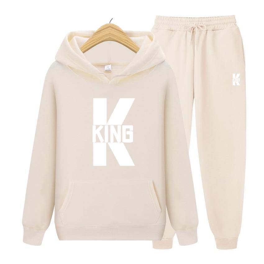 King Print Tracksuit 2 Pieces Set Long Sleeve Sweatshirts for Men Women Sport Suit Hooded Pullover Sweatshirt Top Coat